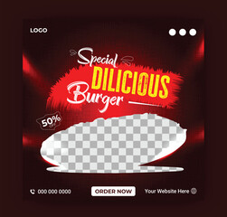 Pizza social media feed post design  template. Food social media banner design template.. social media Instagram for food promotion simple banner frame square