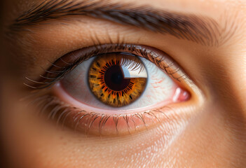 Fototapeta premium Brown Eyes. Close-Up. Eye Color. Portrait. Beauty. Human Eye. Facial Feature. Gaze. Mesmerizing. Intense. Expression. Detail. Soulful. Iris. Macro. AI Generated.