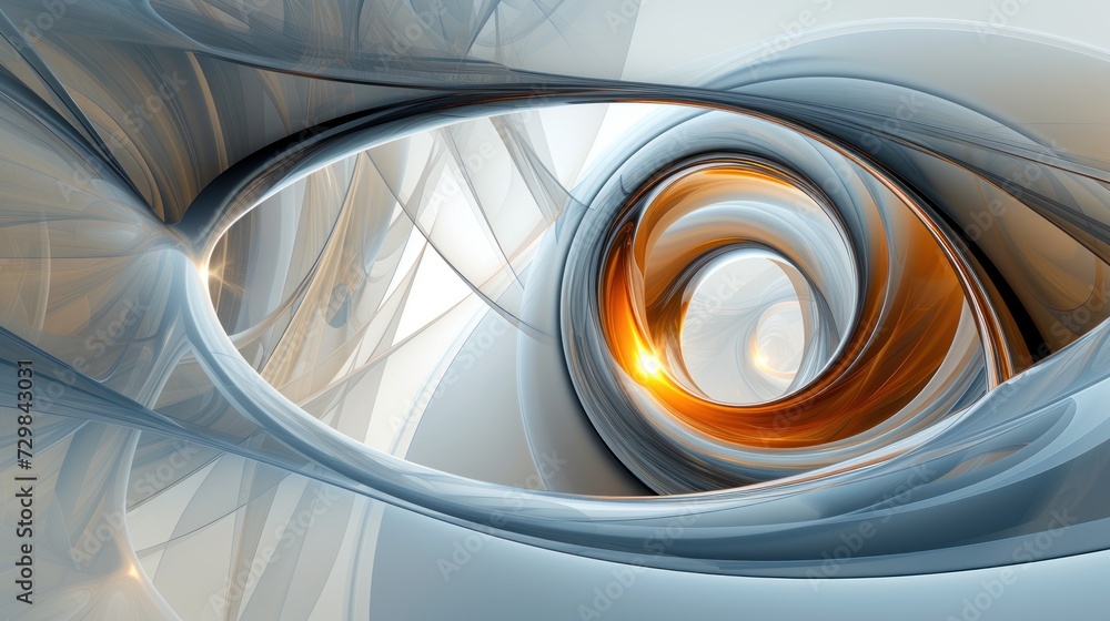 Poster a computer generated image of an orange and white object with a circular design in the center of the