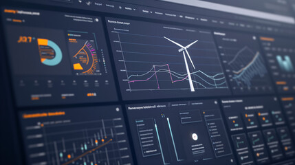 Wind Turbine Energy Data Analytics Dashboard Interface  - obrazy, fototapety, plakaty