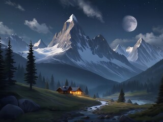 paisaje artístico de casa en montaña