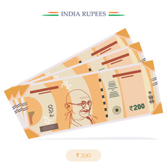 vector India Rupees,10,20,100,200,500, India Currency Notes banknote with white background