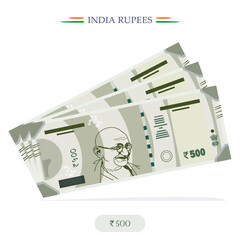 vector India Rupees,10,20,100,200,500, India Currency Notes banknote with white background