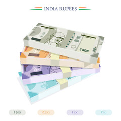 vector India Rupees,10,20,100,200,500, India Currency Notes banknote with white background