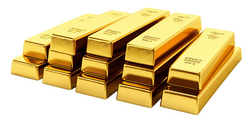 Polished gold bars neatly stacked, shining brilliantly, cut out