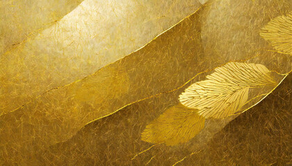 和紙と金の装飾のテクスチャ。Texture of Japanese paper and gold decoration. - obrazy, fototapety, plakaty
