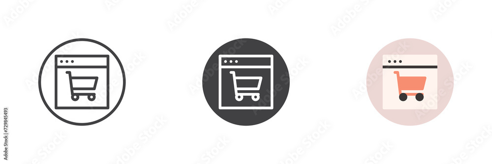 Poster web page with shopping cart different style icon set