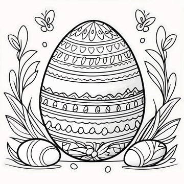 Easter egg with flower outline coloring page