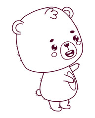 Cute outline bear. Funny animal Teddy character. Vector illustration. Line drawing, coloring book. Kids collection