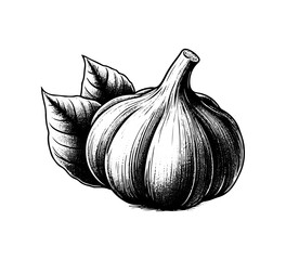 garlic hand drawn vector icon black and white