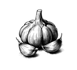 garlic hand drawn vector icon black and white