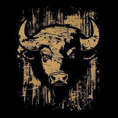 Flat logo bison Grunge Revival style on a black background. Grunge Revival style.