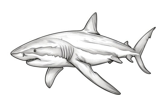 Shark on white background, illustration. Coloring page.