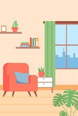 Room with the Window interior scene vector illustration