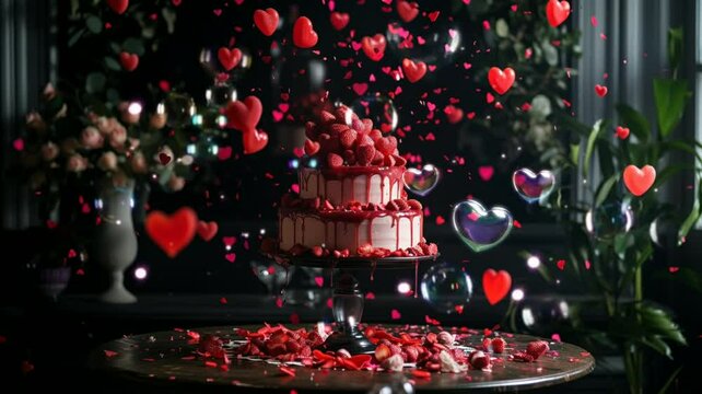cake for Valentine's Day. seamless looping time-lapse virtual 4k video Animation Background.