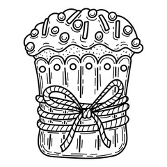 Coloring page Easter cake sketch. Holiday food. Hand drawn vector illustration.