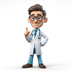 3D Character of Doctor Cartoon on Plain Background