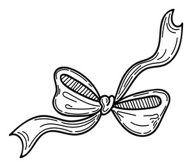 Bow sketch. Ribbon is tied in knot. Hand drawn vector illustration.