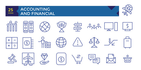 Accounting and finance line icon pack like growth analytics money