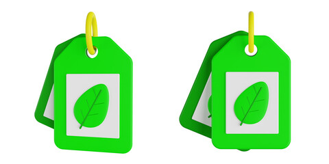 3d eco price tag, 3d render icon illustration, ecology 3d set, transparent background