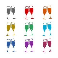 Champagne glass icon isolated on white background. Set icons colorful