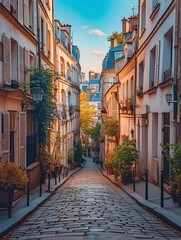 Fototapeta na wymiar Charming Parisian neighborhood with beautiful buildings and iconic sights.