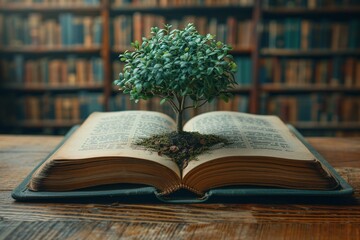 A Bite-Sized Book with a Sprouting Tree A Monthly Must-Read for Book Lovers Generative AI - obrazy, fototapety, plakaty