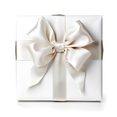 White present with white bow and ribbon on a white background 