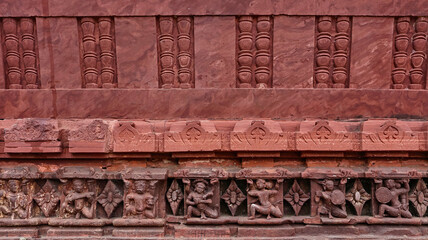 Carving Panel of Hindu deities on the Mandapa, Kakuni Ganesh Temple, Baran, Rajasthan, India.
