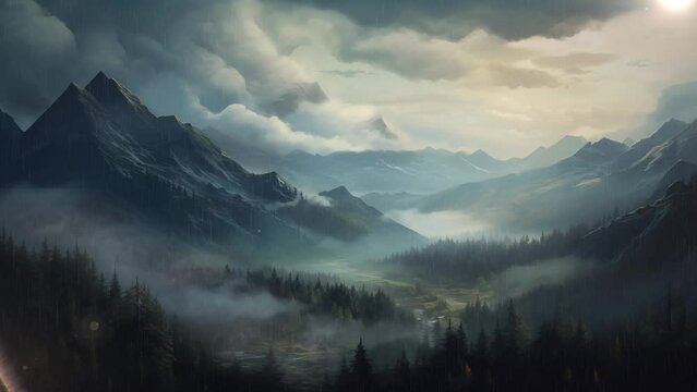 misty mountain landscape. seamless looping overlay 4k virtual video animation background 