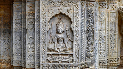 Carving of Hindu Goddess on the Thakur ji ka Mandir, Todaraisingh, Rajasthan, India.