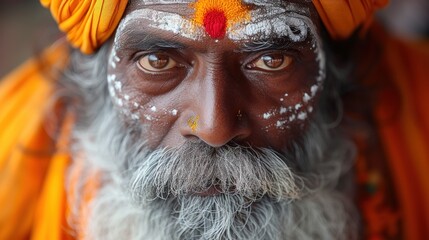 Indian Sadhu with Traditional Face Paint - obrazy, fototapety, plakaty