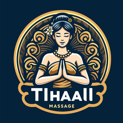 Create a logo image of a traditional Thai massage shop with images of women holding their hands together in worship.