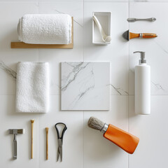 Naklejka premium A minimalist setup with a single decorative tile being installed on a clean, white wall