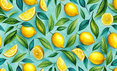 Lemon illustration seamless pattern,