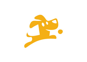 Little dog jumping and running, Toy puppy playing with ball illustration, Logo for pet playgrounds, training and recreation