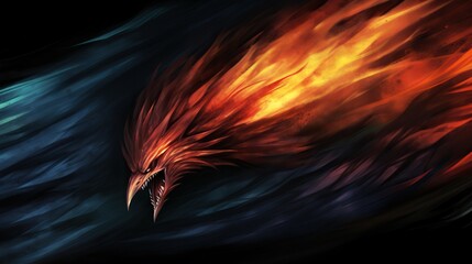 a fantasy bird with flames in the background