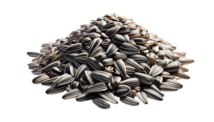 A pile of sunflower seeds. A bunch of closed sunflower seeds