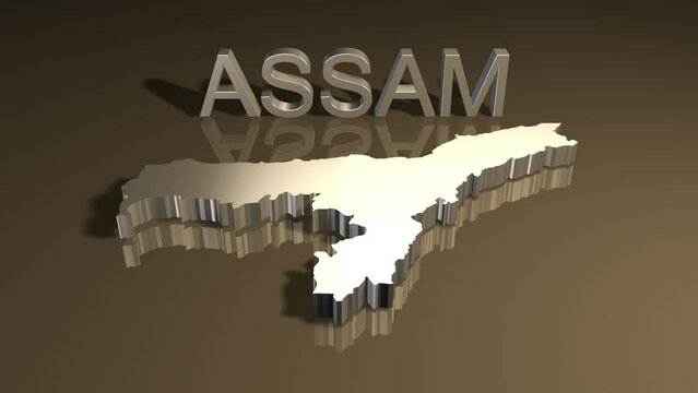 Map of Assam Tilt Down in 3D Golden Theme