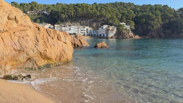 Tamariu Costa Brava in Girona, beautiful tourist beach in Europe aiguablava without people luxury exclusive promenade