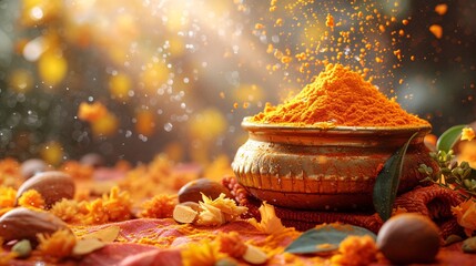 Fall Flavors Pumpkin Spice Seasoning in a Golden Bowl Generative AI