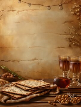 happy Passover poster design background, realistic, HD, copy space - generative ai