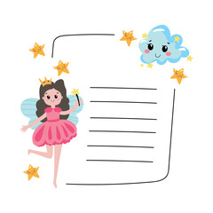 Label for schoolchildren with fairies and place for text. Hand drawn vector illustration.