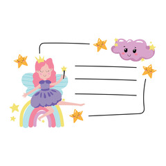 Label for schoolchildren with fairies and place for text. Hand drawn vector illustration.