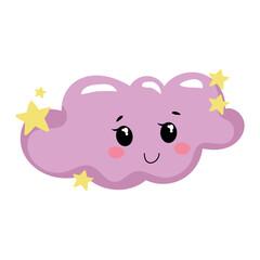 Hand drawn cloud illustration in kawaii style. Cute element