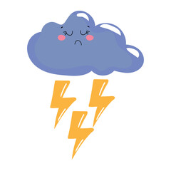 Hand drawn illustration of a thundercloud in kawaii style. Cute element