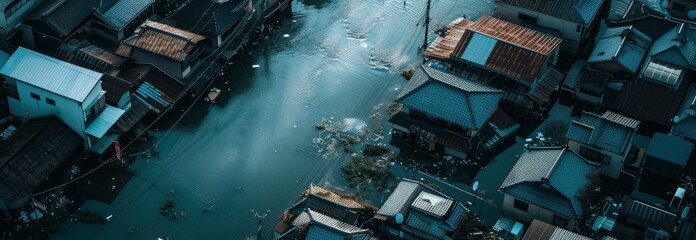Aerial view of floods in Japan