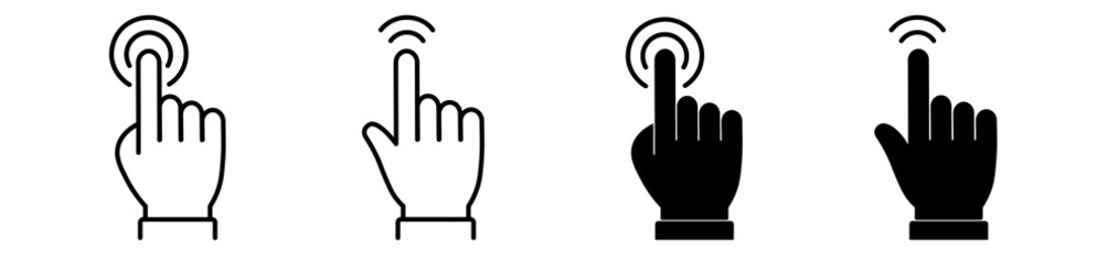 Hand clicking vector icon set. Pointer sign and hand cursor symbol. 