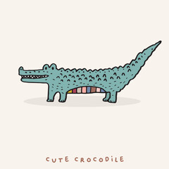 Hand drawing doodle cute crocodile vector illustration for t-shirt design for kids. Vector illustration design for fashion fabrics, textile graphics, prints, Cute alligator
