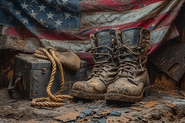 Boots on the Ground A Flag-themed Boot Display Generative AI